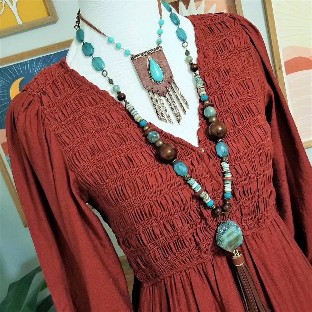 Dress. Smocked, Tiered. Paprika Color. Blu Pepper Brand. Size Medium. - Picture 5 of 10